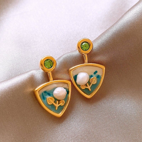 Blue contemporary drop earrings, gold-plated, has artificial stones and beads